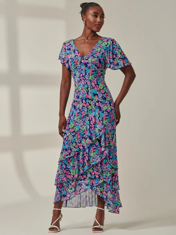 New Deals Floral Printed Tiered Maxi Dress, Floral Multi