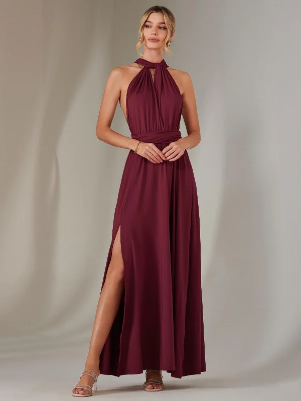Massive Deals Halter Neck Maxi Bridesmaid Dress, Burgundy