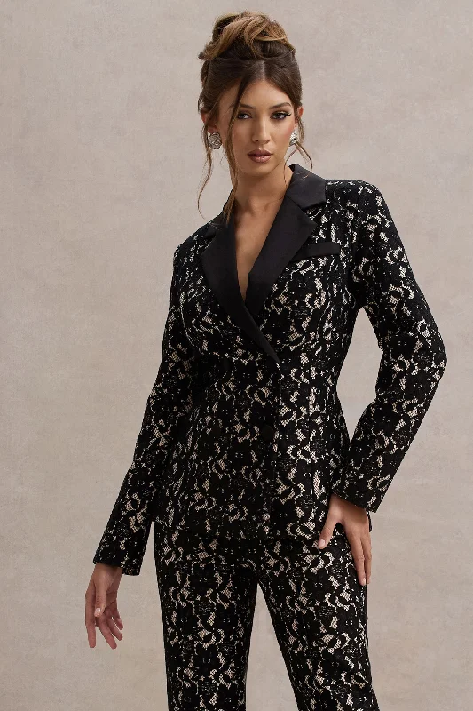 Overstock Kennedy | Black Lace Tailored Blazer
