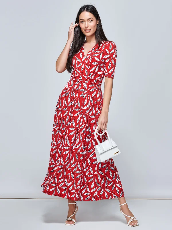 Best Bargains Coleen Wrap Maxi Dress, Red Leafy