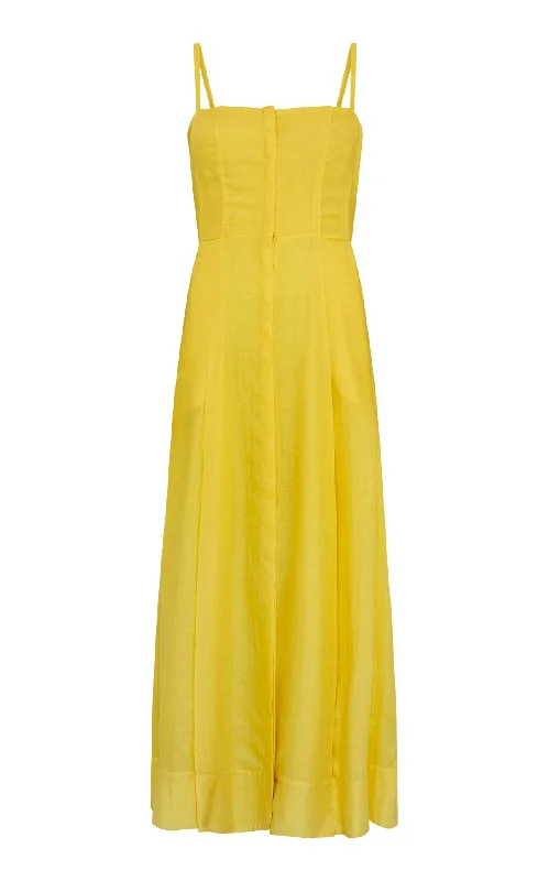 Markdowns Magritte Maxi Dress in Cadmium Yellow Cashmere Silk Herringbone
