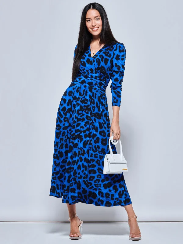 Today's Special Animal Print Long Sleeve Maxi Dress, Blue Animal