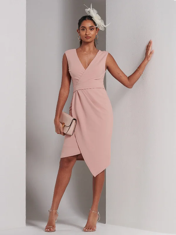 Friends and Family Sale Kiana Wrap Ruched Bodycon Dress, Dusty Pink