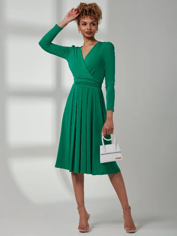 Special Promotion Plain Long Sleeve Jersey Midi Dress, Green