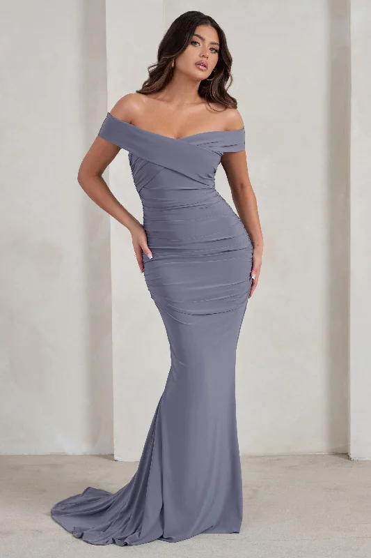 Deal of the Week Apolline | Grey Off The Shoulder Ruched Fishtail Maxi Dress