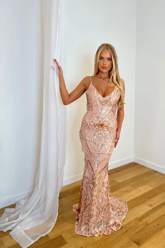 Lowest Price Spotlight Rose Gold Vip Luxe Sequin Backless Mermaid Fishtail Dress