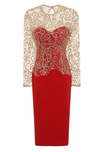 Midnight Sale Bellina Sparkle Red Slinky Midi Dress