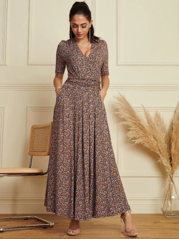 Limited Quantity Wrap Front Viscose Maxi Dress, Navy Floral