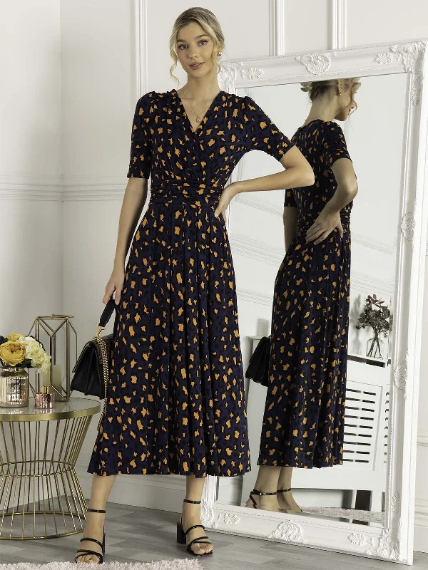 Price Cut Josie Animal Print Wrap Neck Maxi Dress, Navy Animal