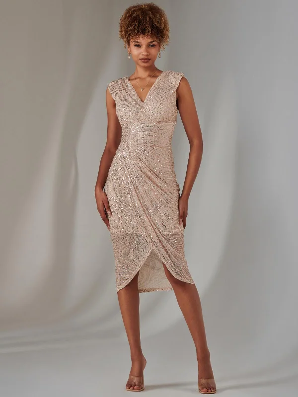 Hot Deal Aisla Ruched Sequin Bodycon Dress, Rose Gold