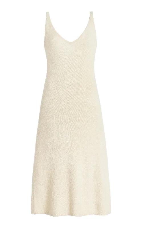 Value Deals Downs Knit Slip Midi Dress in Ivory Silk Cashmere