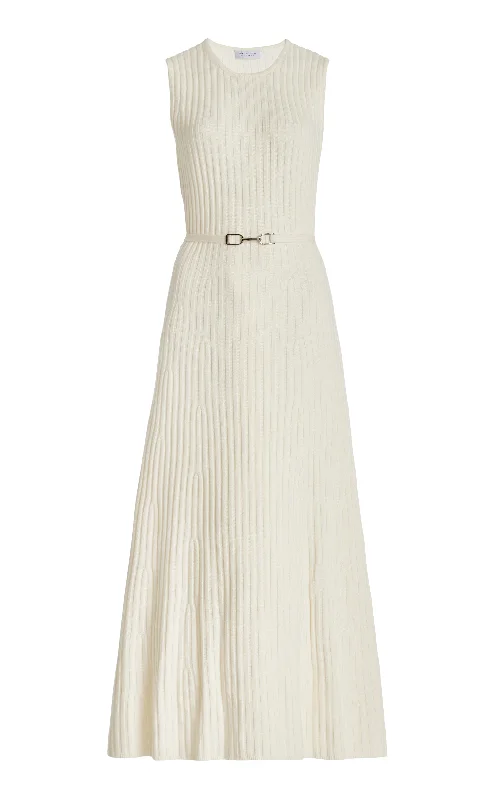 Online Only Meier Knit Midi Dress in Ivory Merino Wool Cashmere