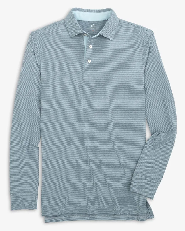 Overstock Men's Long Sleeve Ryder Ridgeway Stripe Performance Heather Polo Shirt